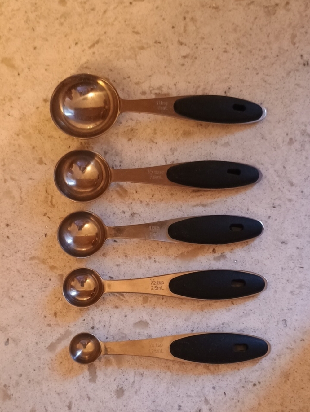 Stainless Steel Measuring Spoon Set with Black Handles - 5pc